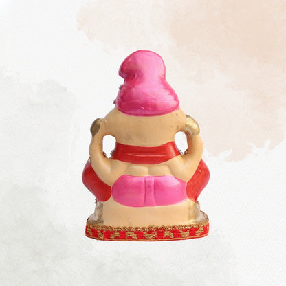 11 Inch – Seated Ganesha Idol in Elegant Pink Attire | Eco-Friendly Shadu Mitti Murti with Ornate Stone & Pearl Work