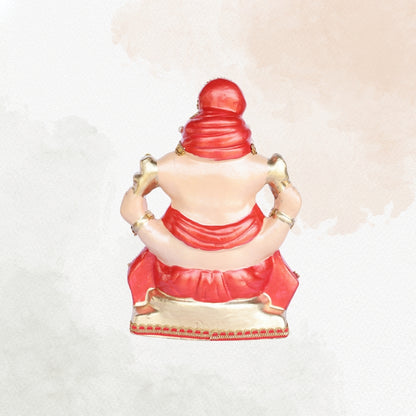 13 Inch – Traditional Sitting Ganesha Idol in Red Shadu Mitti with Golden Crown & Pearl Stone Adornments