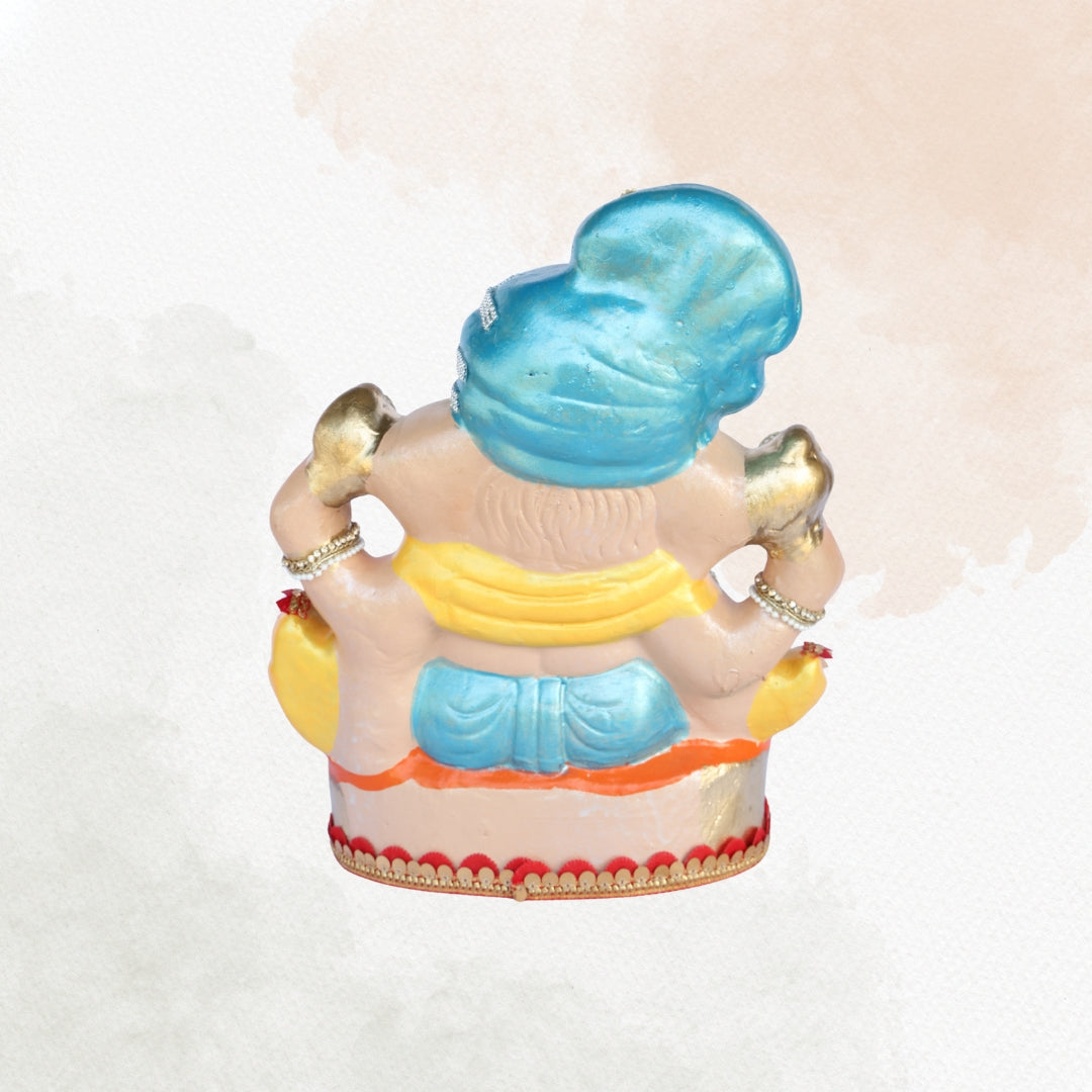 14 Inch – Majestic Blue Turban Ganesha Idol with Shivling | Handcrafted Shadu Mitti Murti | Eco-Friendly & Visarjan Friendly