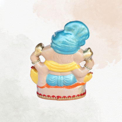 14 Inch – Majestic Blue Turban Ganesha Idol with Shivling | Handcrafted Shadu Mitti Murti | Eco-Friendly & Visarjan Friendly