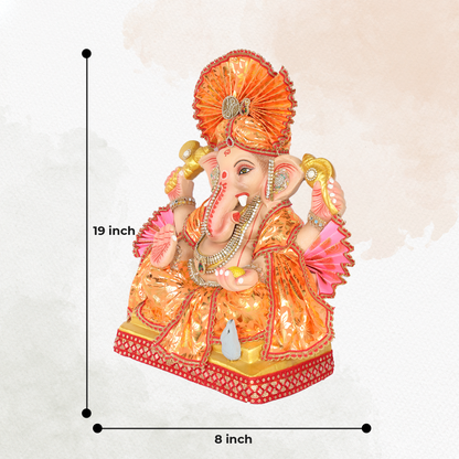 19 Inch – Radiant Orange Ganpati Idol | Eco-Friendly Ganesha Murti in Royal Attire