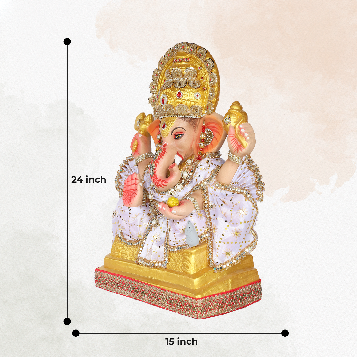 24 Inch – Majestic Ganesha Idol in White and Gold Attire – Graceful Blessing Pose