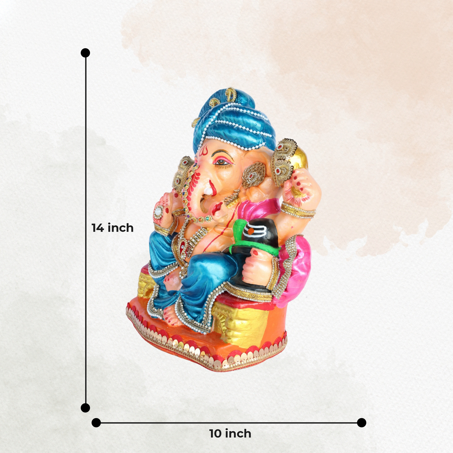 14 Inch – Shiv Putra Ganesha Idol with Blue Pagdi | Shadu Mitti Eco-Friendly Murti with Shivling