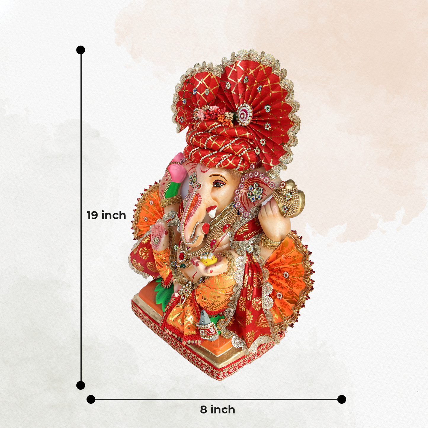 19 Inch – Royal Red Ganesha Idol | Eco-Friendly Shadu Mitti Murti with Lotus & Modak | Traditional Maharashtrian Design