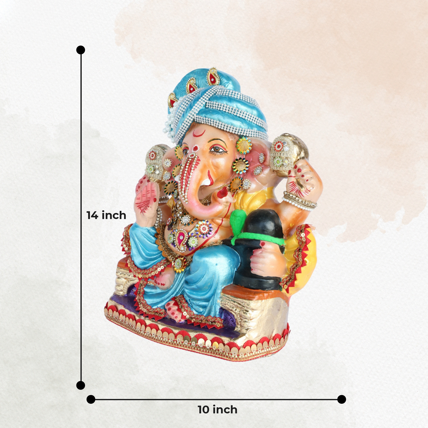 14 Inch – Majestic Blue Turban Ganesha Idol with Shivling | Handcrafted Shadu Mitti Murti | Eco-Friendly & Visarjan Friendly