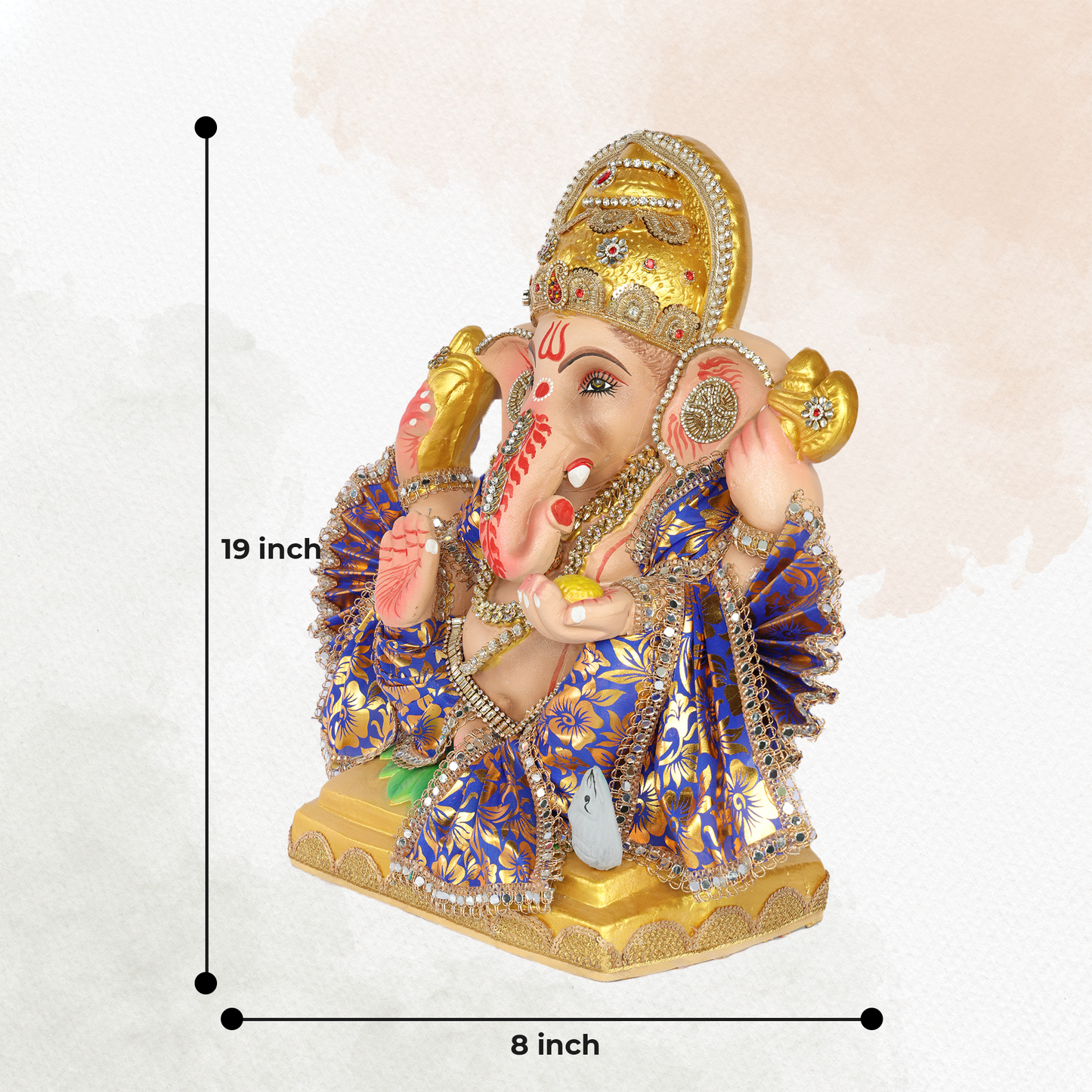 19 Inch – Royal Blue Attire Ganesha Idol | Eco-Friendly Shadu Mitti Ganpati Murti